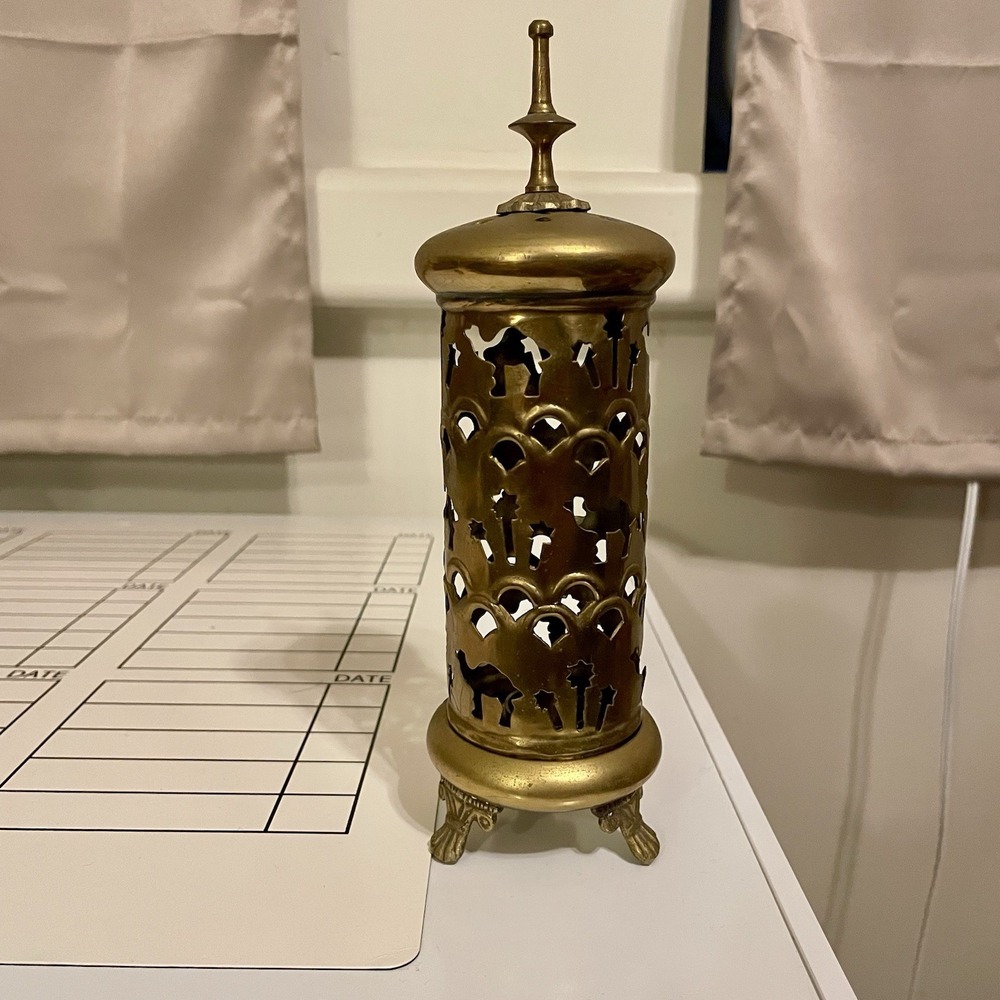 Vintage Brass Stamped Camels Palm Trees Cone Incense or Candlestick Burner